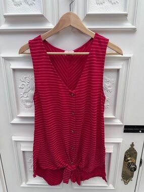 T.La/Anthropologie - Red Striped Tie-Front Sleeveless Tank - Size MEDIUM